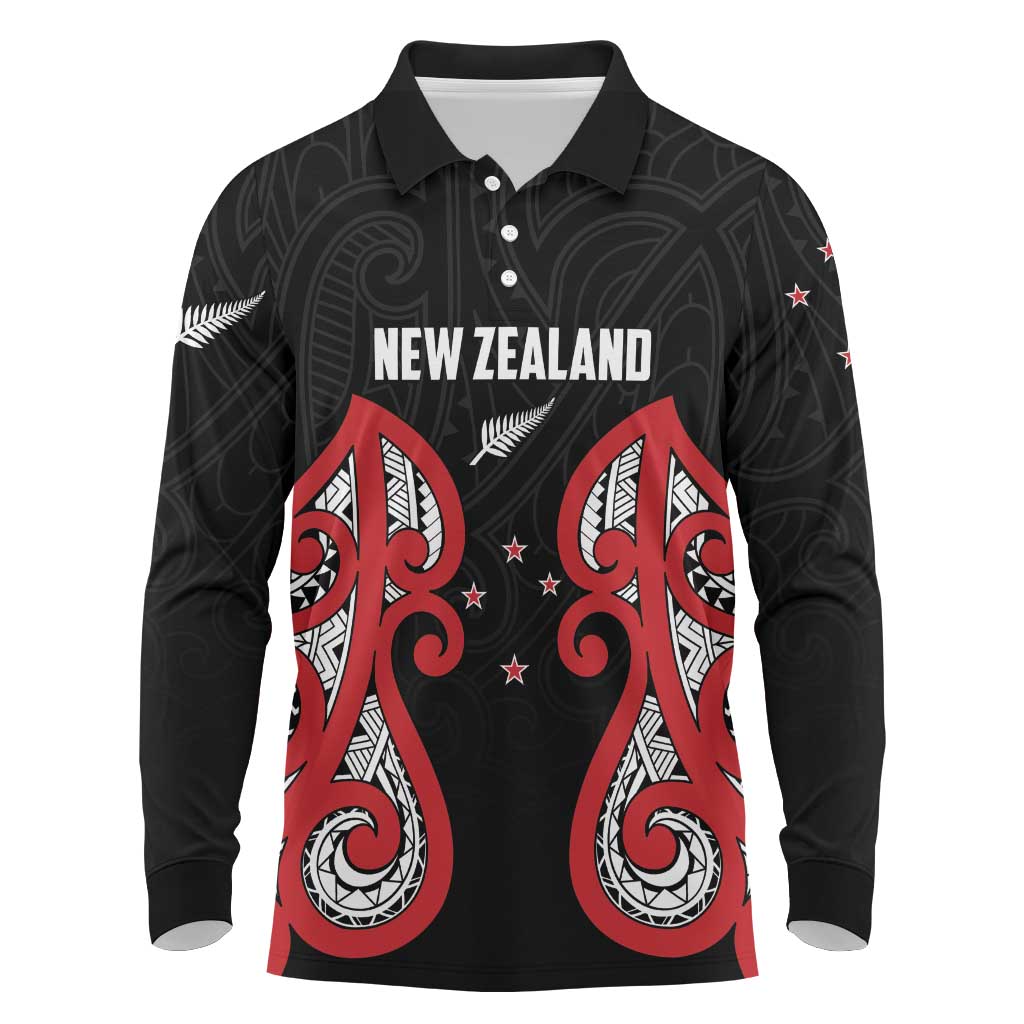 Custom Rugby New Zealand Long Sleeve Polo Shirt Baby Black Go Champions
