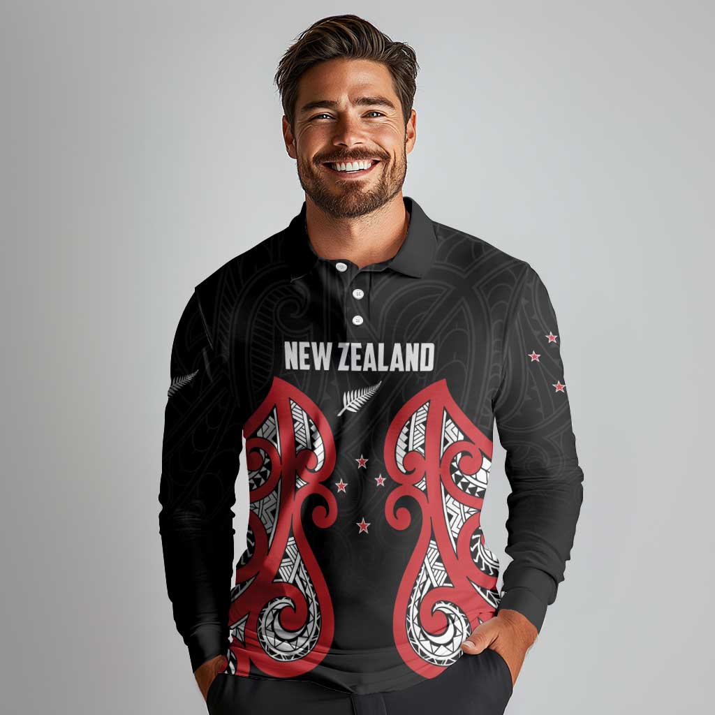 Custom Rugby New Zealand Long Sleeve Polo Shirt Baby Black Go Champions