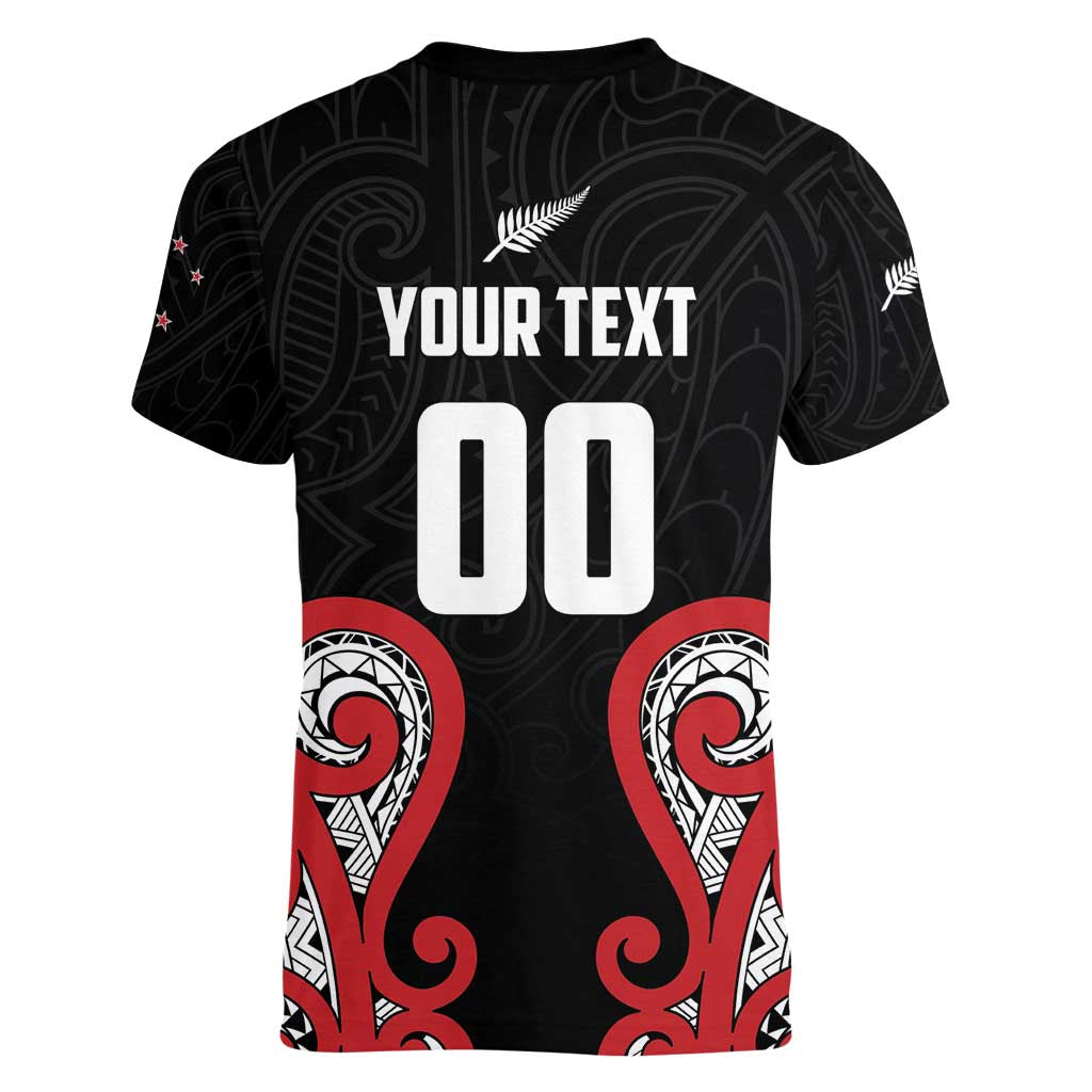 Custom Rugby New Zealand Women V-Neck T-Shirt Baby Black Go Champions