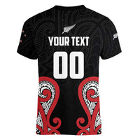 Custom Rugby New Zealand Women V-Neck T-Shirt Baby Black Go Champions