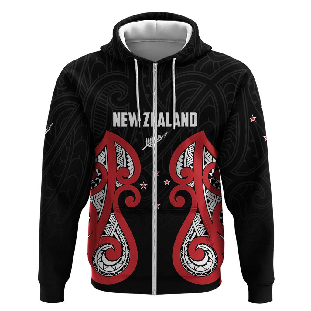 Custom Rugby New Zealand Zip Hoodie Baby Black Go Champions