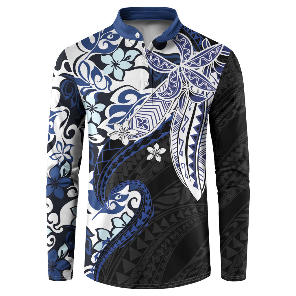 Monstera Plumeria Flowers Blue Button Sweatshirt Polynesian Pattern LT01 Blue - Polynesian Pride
