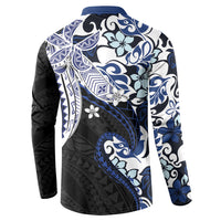 Monstera Plumeria Flowers Blue Button Sweatshirt Polynesian Pattern