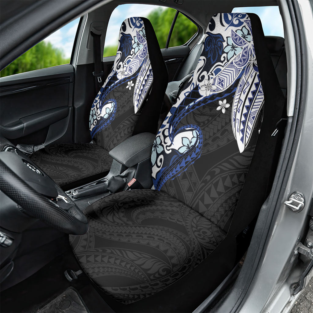 Monstera Plumeria Flowers Blue Car Seat Cover Polynesian Pattern