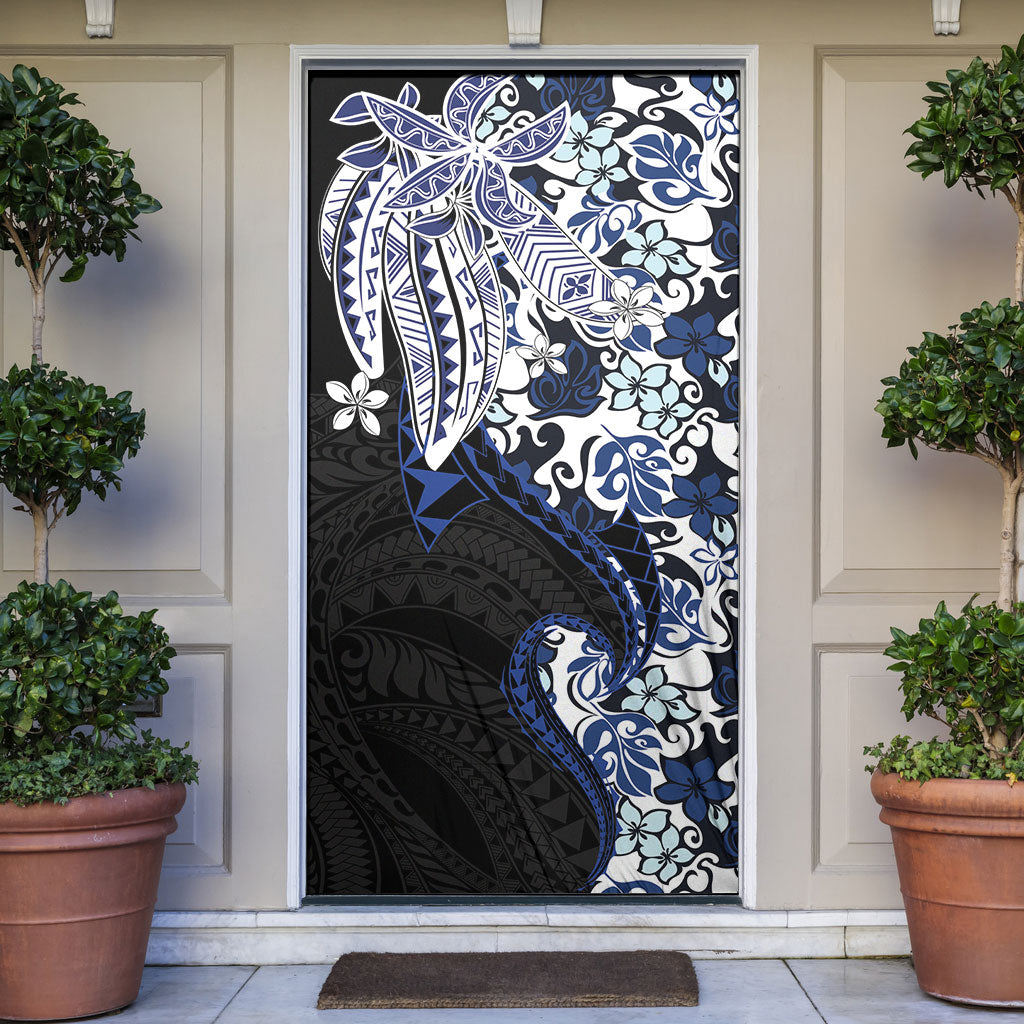 Monstera Plumeria Flowers Blue Door Cover Polynesian Pattern LT01 Blue - Polynesian Pride