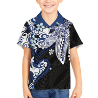 Monstera Plumeria Flowers Blue Family Matching Off The Shoulder Long Sleeve Dress and Hawaiian Shirt Polynesian Pattern