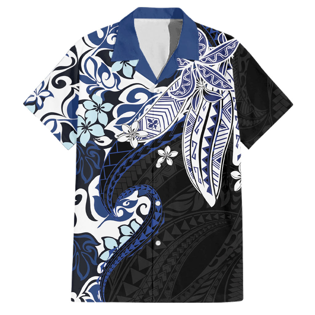 Monstera Plumeria Flowers Blue Family Matching Off Shoulder Maxi Dress and Hawaiian Shirt Polynesian Pattern