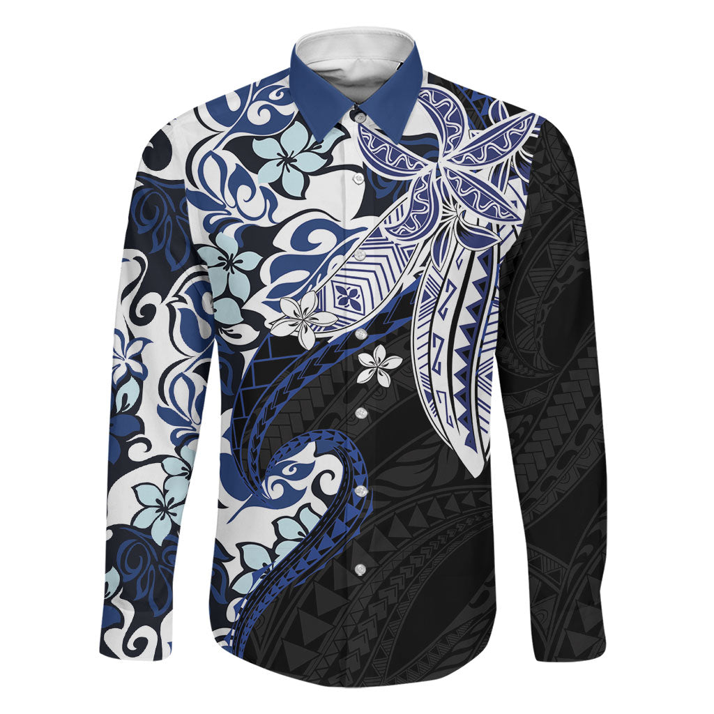 Monstera Plumeria Flowers Blue Family Matching Off Shoulder Maxi Dress and Hawaiian Shirt Polynesian Pattern