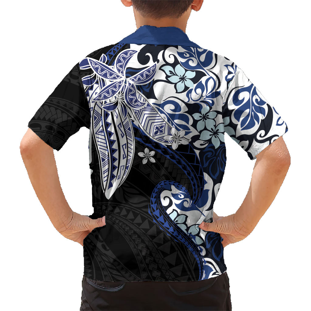Monstera Plumeria Flowers Blue Family Matching Short Sleeve Bodycon Dress and Hawaiian Shirt Polynesian Pattern