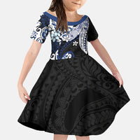Monstera Plumeria Flowers Blue Family Matching Short Sleeve Bodycon Dress and Hawaiian Shirt Polynesian Pattern