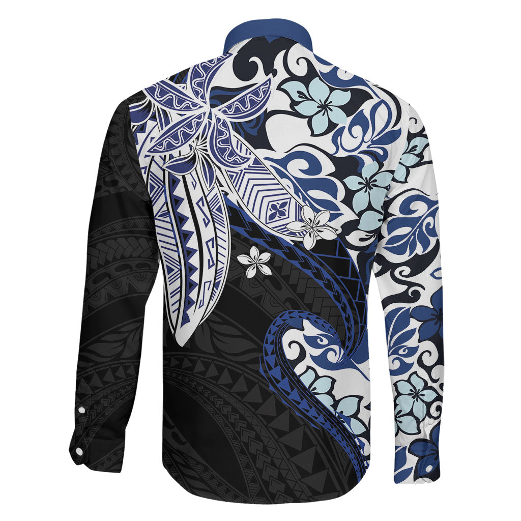 Monstera Plumeria Flowers Blue Family Matching Summer Maxi Dress and Hawaiian Shirt Polynesian Pattern