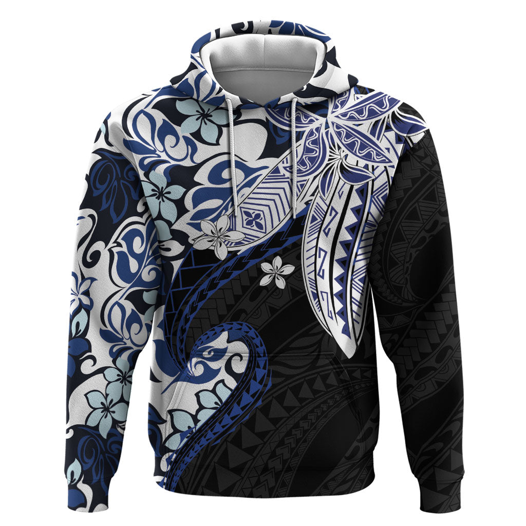 Monstera Plumeria Flowers Blue Hoodie Polynesian Pattern LT01 Pullover Hoodie Blue - Polynesian Pride