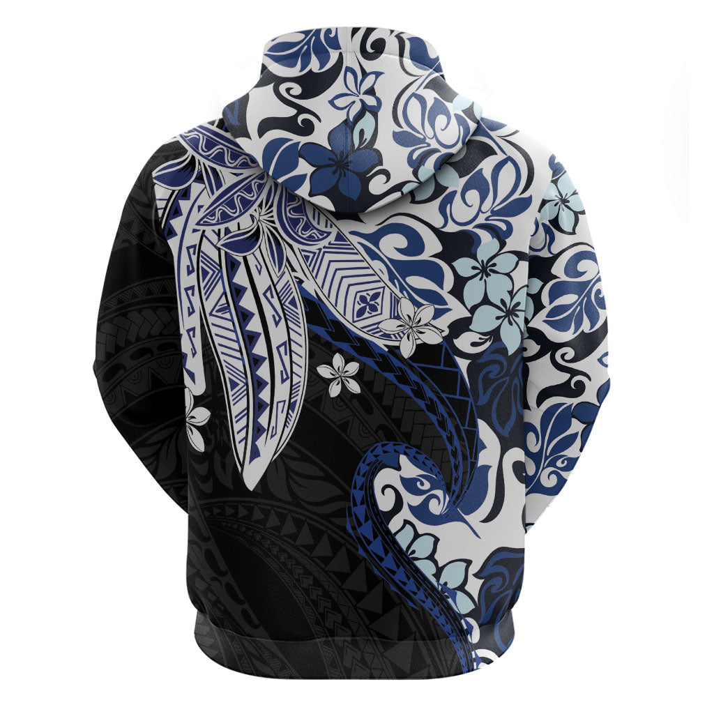 Monstera Plumeria Flowers Blue Hoodie Polynesian Pattern LT01 - Polynesian Pride