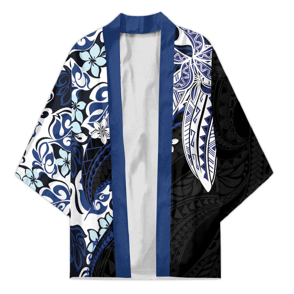 Monstera Plumeria Flowers Blue Kimono Polynesian Pattern LT01 Unisex Blue - Polynesian Pride
