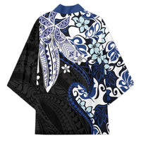 Monstera Plumeria Flowers Blue Kimono Polynesian Pattern