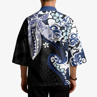 Monstera Plumeria Flowers Blue Kimono Polynesian Pattern