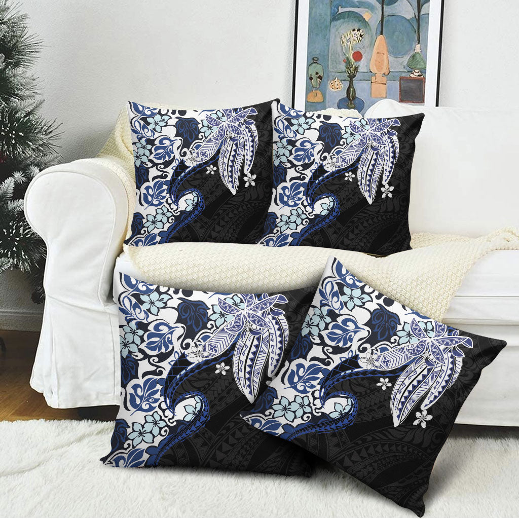 Monstera Plumeria Flowers Blue Pillow Cover Polynesian Pattern LT01 - Polynesian Pride