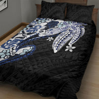 Monstera Plumeria Flowers Blue Quilt Bed Set Polynesian Pattern