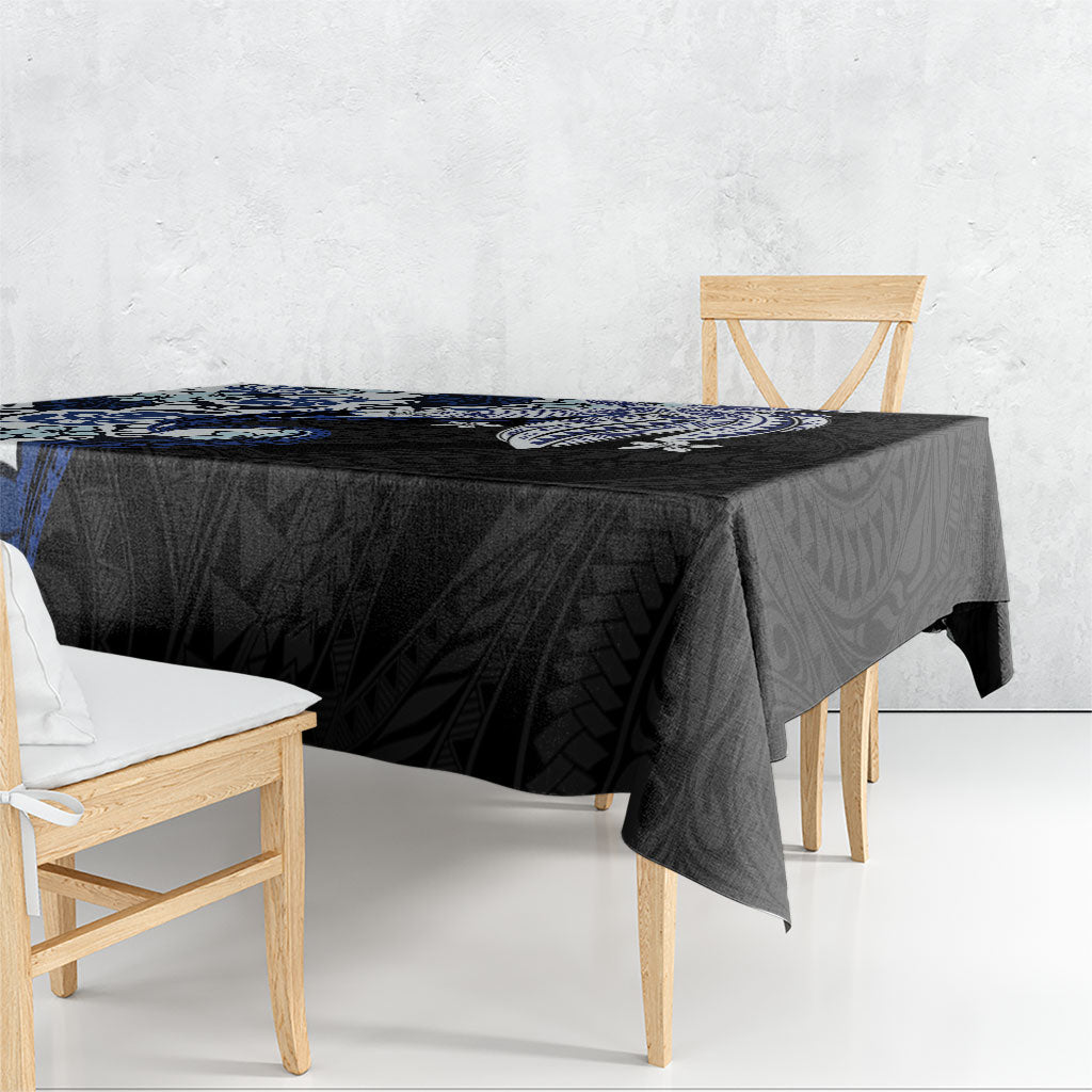 Monstera Plumeria Flowers Blue Tablecloth Polynesian Pattern