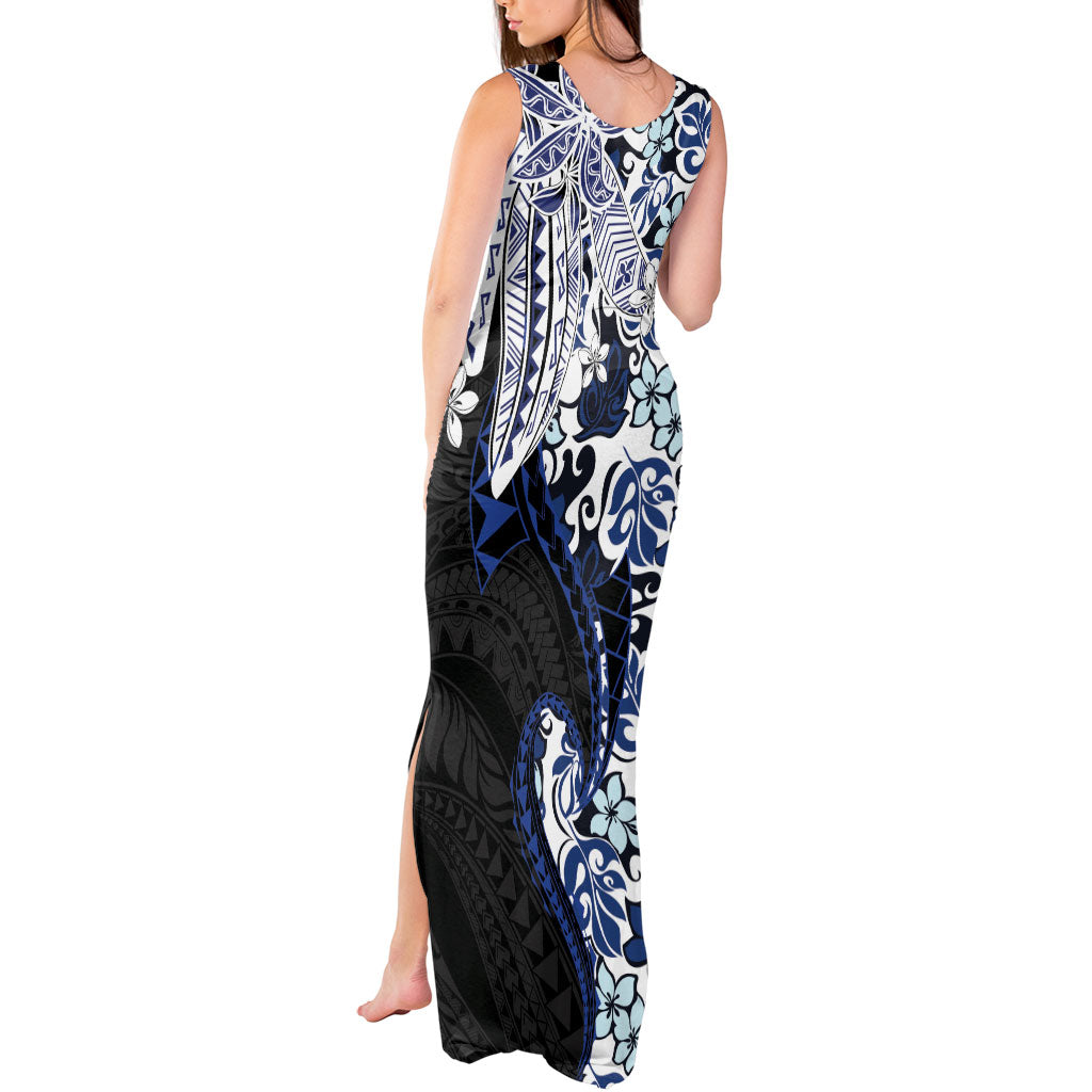 Monstera Plumeria Flowers Blue Tank Maxi Dress Polynesian Pattern LT01 - Polynesian Pride
