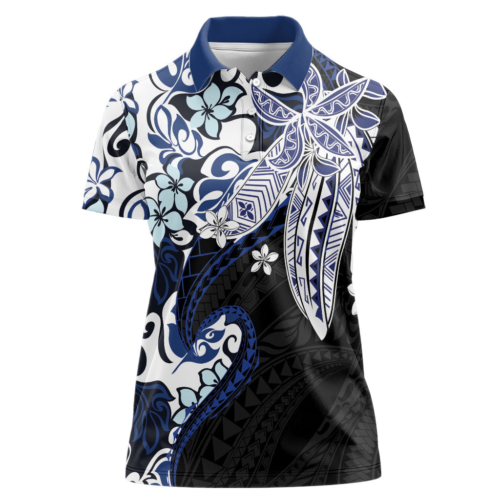 Monstera Plumeria Flowers Blue Women Polo Shirt Polynesian Pattern LT01 Female Blue - Polynesian Pride