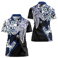 Monstera Plumeria Flowers Blue Women Polo Shirt Polynesian Pattern