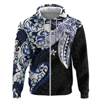 Monstera Plumeria Flowers Blue Zip Hoodie Polynesian Pattern LT01 Zip Hoodie Blue - Polynesian Pride