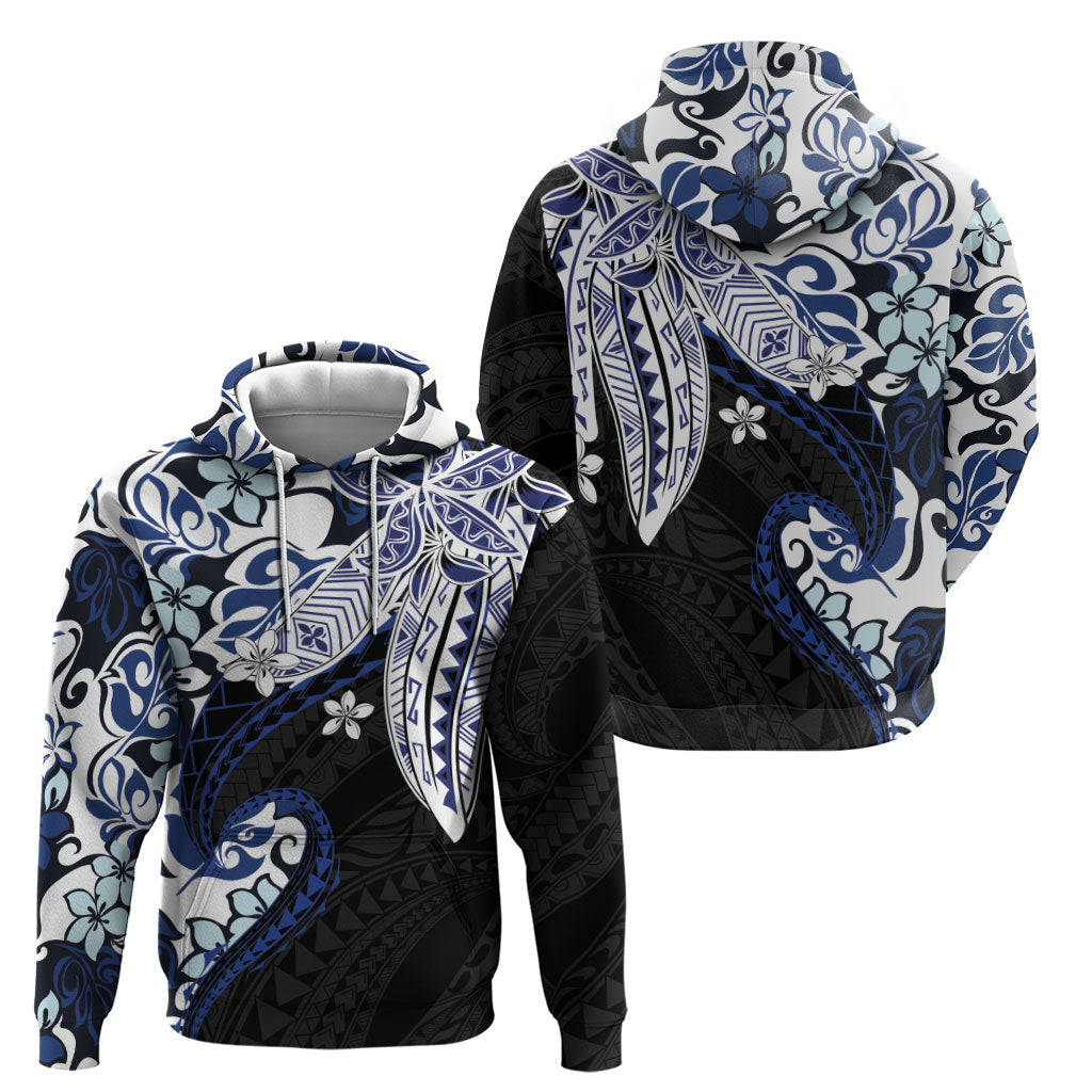 Monstera Plumeria Flowers Blue Zip Hoodie Polynesian Pattern LT01 - Polynesian Pride