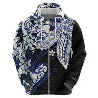 Monstera Plumeria Flowers Blue Zip Hoodie Polynesian Pattern LT01 - Polynesian Pride