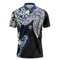 Monstera Plumeria Flowers Blue Zipper Polo Shirt Polynesian Pattern LT01 Blue - Polynesian Pride