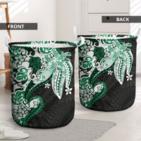 Monstera Plumeria Flowers Green Laundry Basket Polynesian Pattern LT01 - Polynesian Pride