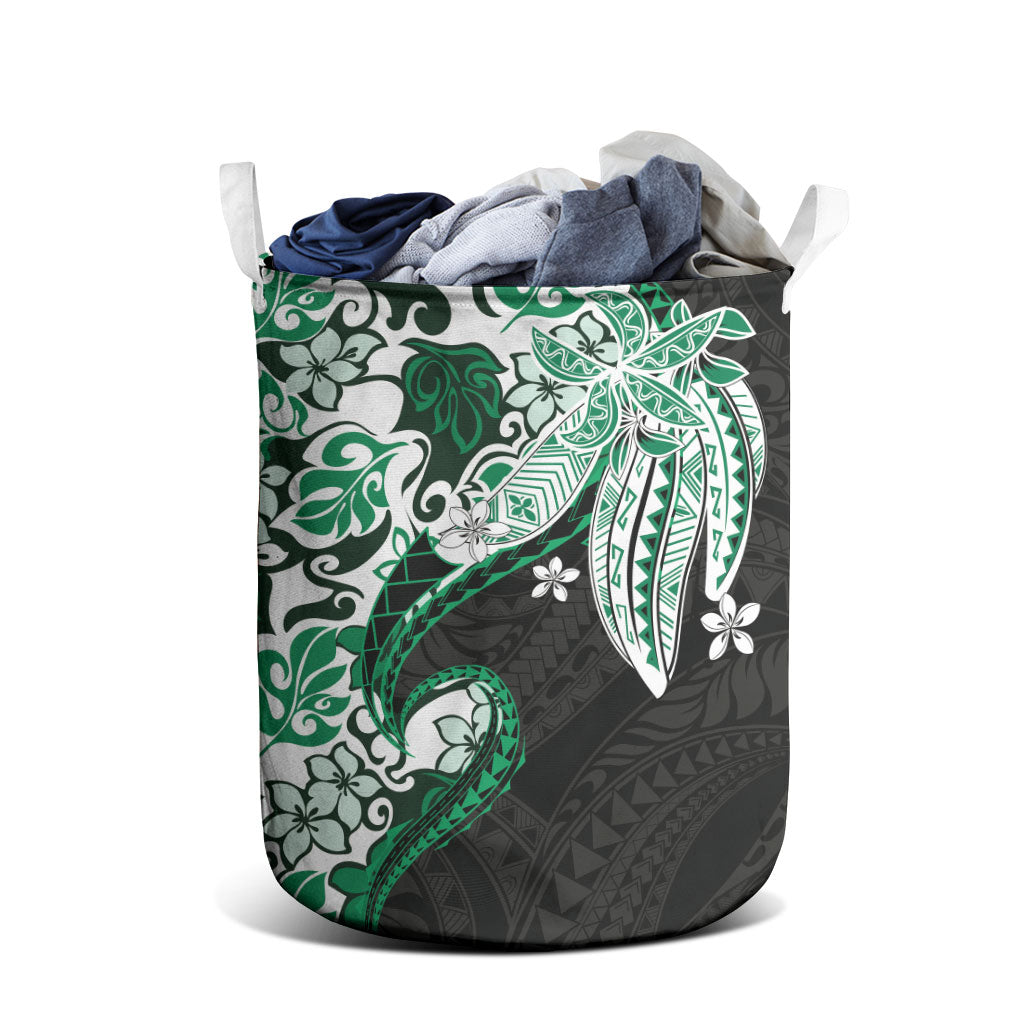Monstera Plumeria Flowers Green Laundry Basket Polynesian Pattern LT01 - Polynesian Pride