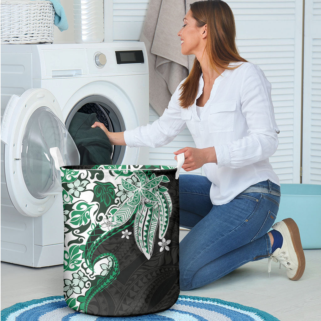 Monstera Plumeria Flowers Green Laundry Basket Polynesian Pattern LT01 - Polynesian Pride