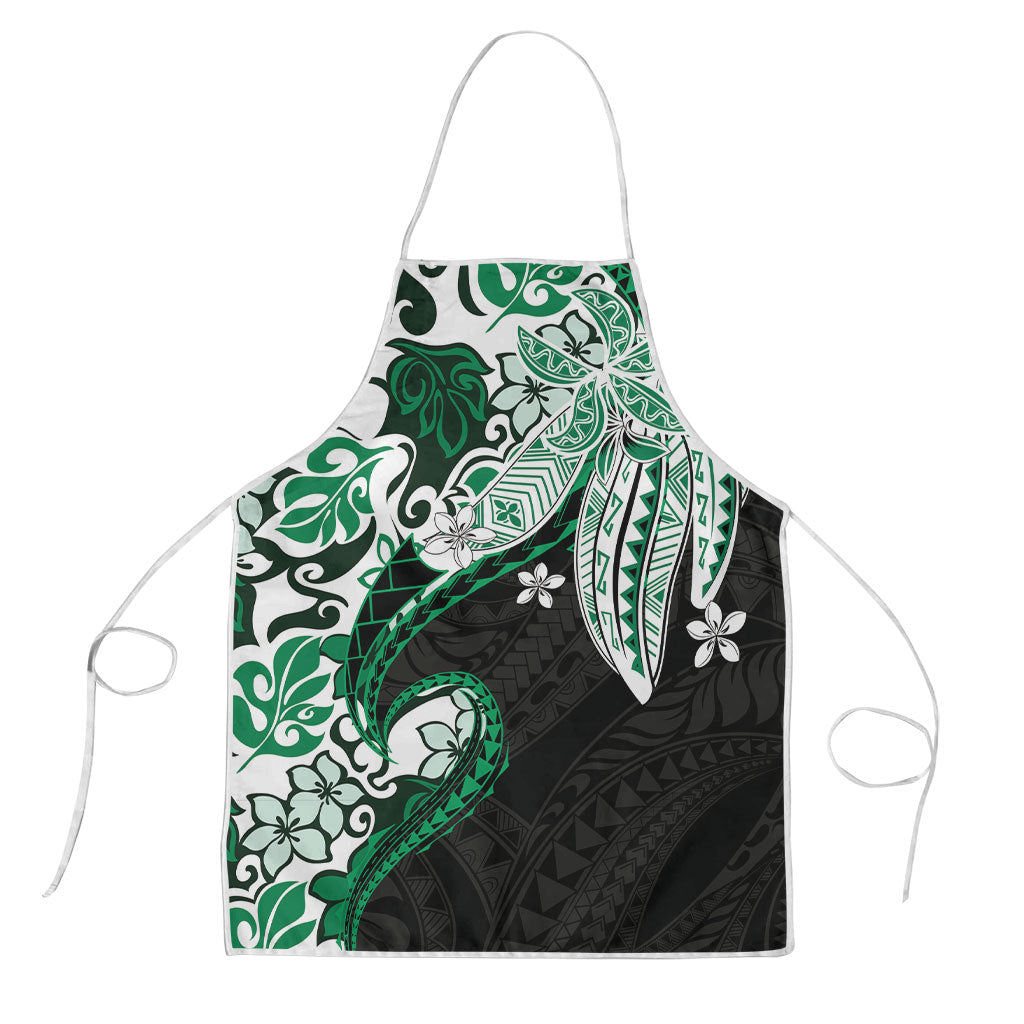 Monstera Plumeria Flowers Green Apron Polynesian Pattern LT01 Green - Polynesian Pride
