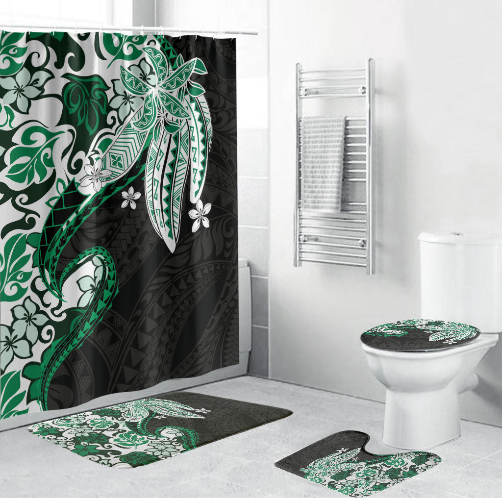 Monstera Plumeria Flowers Green Bathroom Set Polynesian Pattern LT01 Bathroom Set (4 pcs) Green - Polynesian Pride