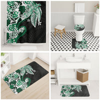 Monstera Plumeria Flowers Green Bathroom Set Polynesian Pattern