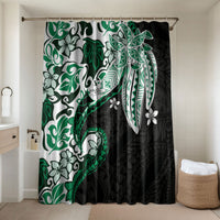Monstera Plumeria Flowers Green Bathroom Set Polynesian Pattern