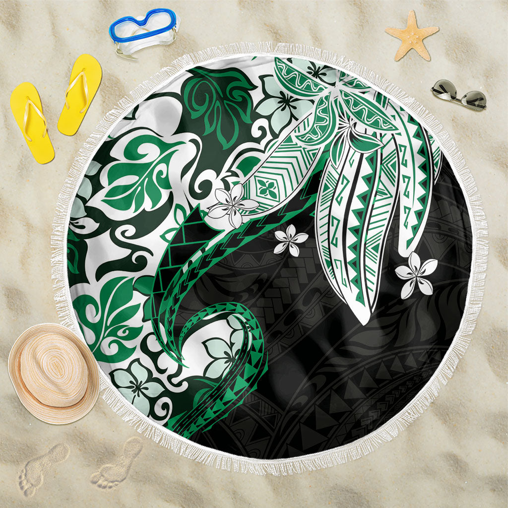 Monstera Plumeria Flowers Green Beach Blanket Polynesian Pattern LT01 One Size 150cm Green - Polynesian Pride