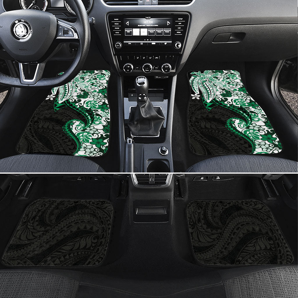 Monstera Plumeria Flowers Green Car Mats Polynesian Pattern