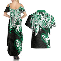 Monstera Plumeria Flowers Green Couples Matching Summer Maxi Dress and Hawaiian Shirt Polynesian Pattern LT01 - Polynesian Pride
