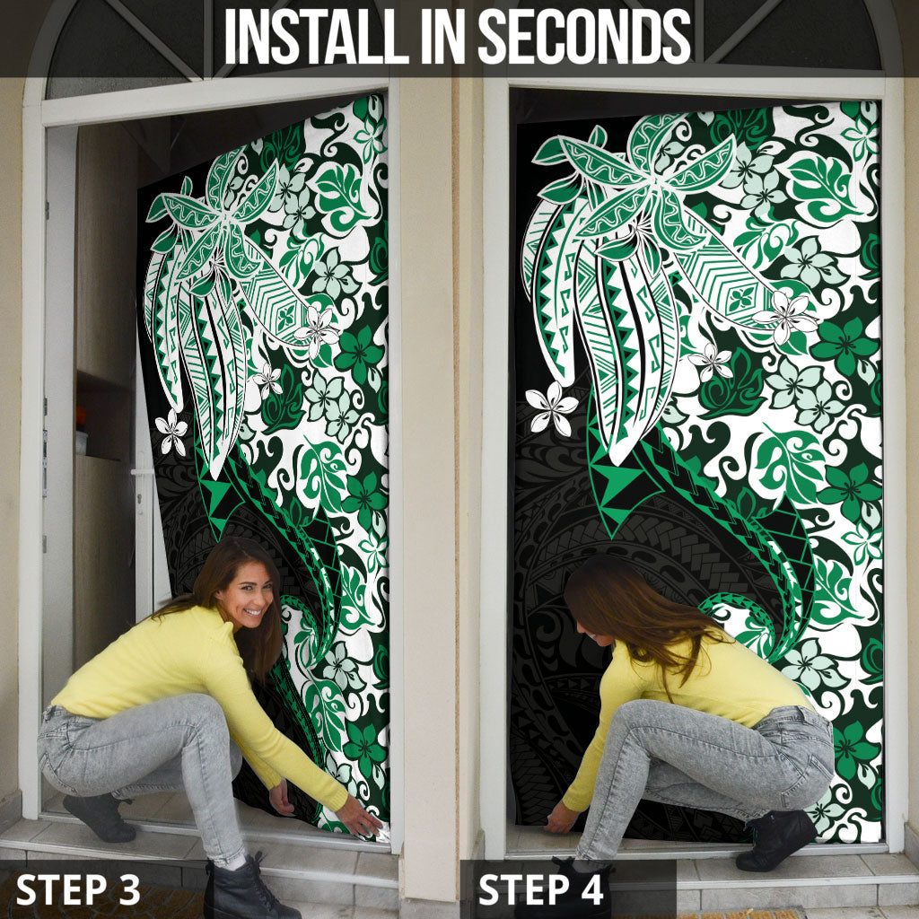 Monstera Plumeria Flowers Green Door Cover Polynesian Pattern