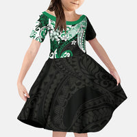 Monstera Plumeria Flowers Green Family Matching Long Sleeve Bodycon Dress and Hawaiian Shirt Polynesian Pattern