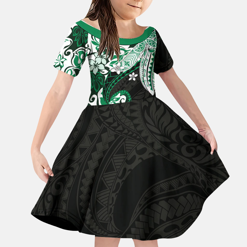 Monstera Plumeria Flowers Green Family Matching Mermaid Dress and Hawaiian Shirt Polynesian Pattern