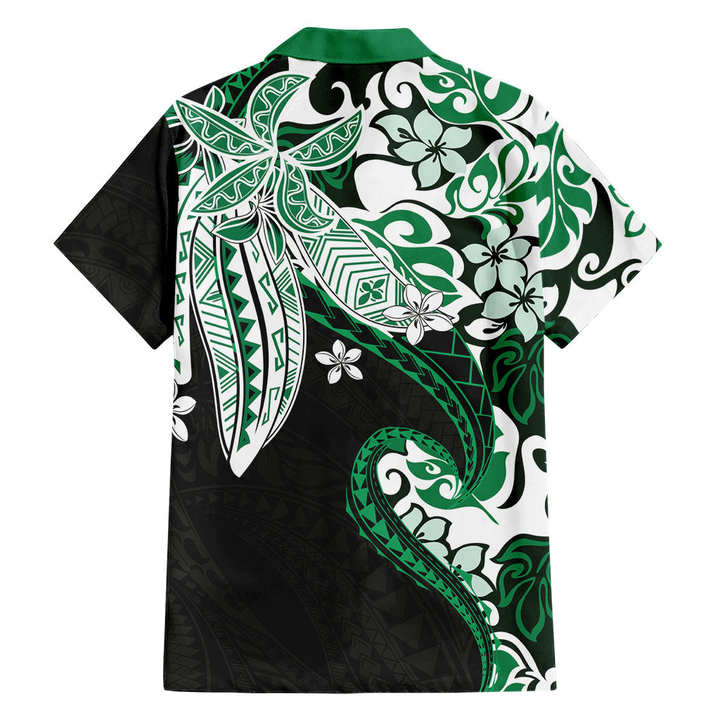Monstera Plumeria Flowers Green Family Matching Mermaid Dress and Hawaiian Shirt Polynesian Pattern