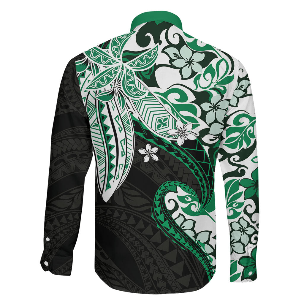 Monstera Plumeria Flowers Green Family Matching Mermaid Dress and Hawaiian Shirt Polynesian Pattern