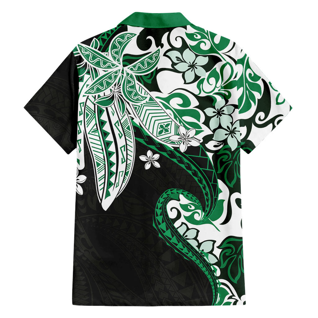 Monstera Plumeria Flowers Green Family Matching Short Sleeve Bodycon Dress and Hawaiian Shirt Polynesian Pattern