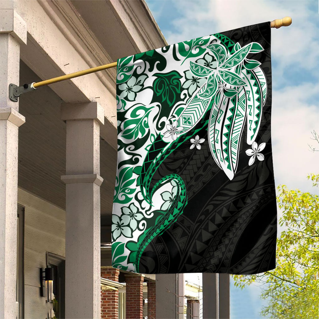 Monstera Plumeria Flowers Green Garden Flag Polynesian Pattern LT01 House Flag Green - Polynesian Pride
