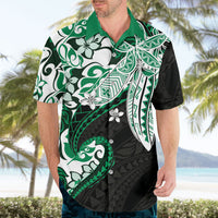 Monstera Plumeria Flowers Green Hawaiian Shirt Polynesian Pattern