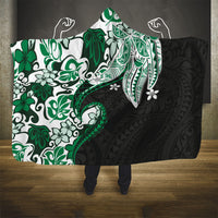 Monstera Plumeria Flowers Green Hooded Blanket Polynesian Pattern