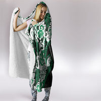 Monstera Plumeria Flowers Green Hooded Blanket Polynesian Pattern